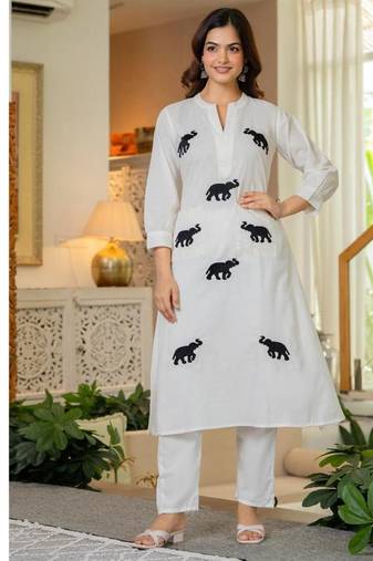 Aaysa Women Embroidered Pure Cotton A-Line Kurta with Trouser