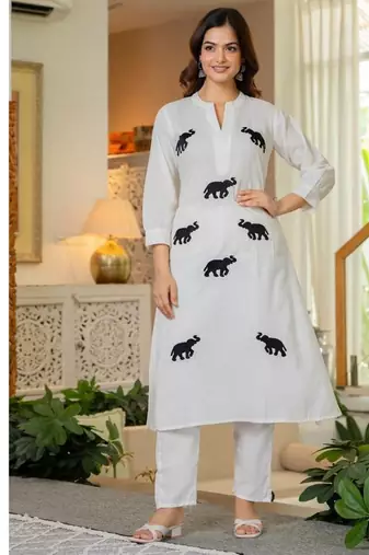 Aaysa Women Embroidered Pure Cotton A-Line Kurta with Trouser