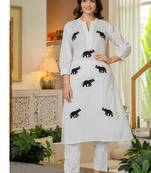  Women Embroidered Pure Cotton A-Line Kurta with Trouser