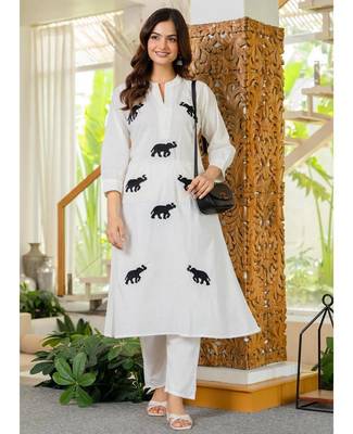  Women Embroidered Pure Cotton A-Line Kurta with Trouser 2