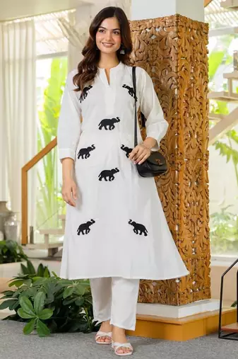  Women Embroidered  Cotton A-Line Kurta with Trouser