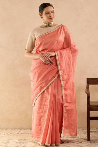 Orange embroidered chanderi saree