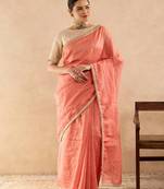 Orange embroidered chanderi saree