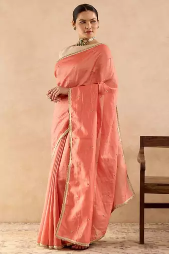 Orange embroidered chanderi saree