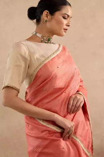 Orange embroidered chanderi saree