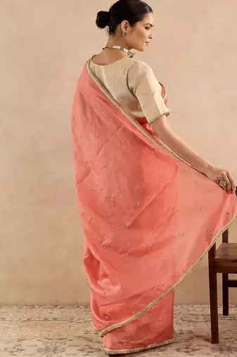 Orange embroidered chanderi saree