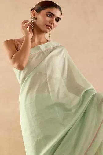 Green plain chanderi saree