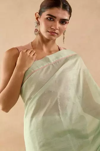 Green plain chanderi saree