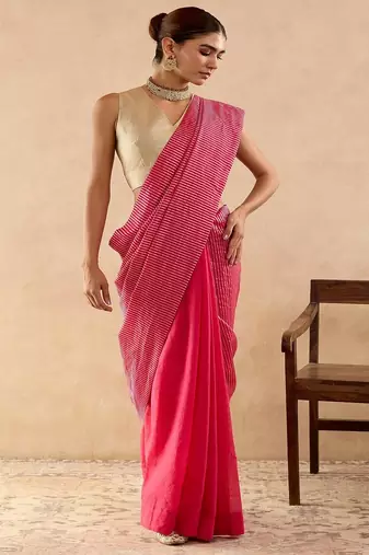 Pink plain chanderi saree