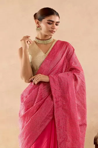 Pink plain chanderi saree
