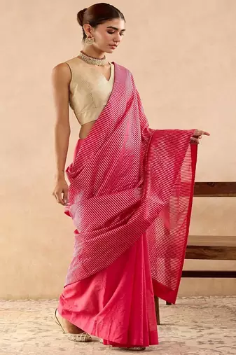 Pink plain chanderi saree