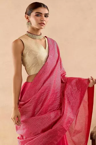 Pink plain chanderi saree