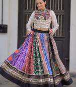 multi color digital printed cotton navaratri lehenga set choli with dupatta