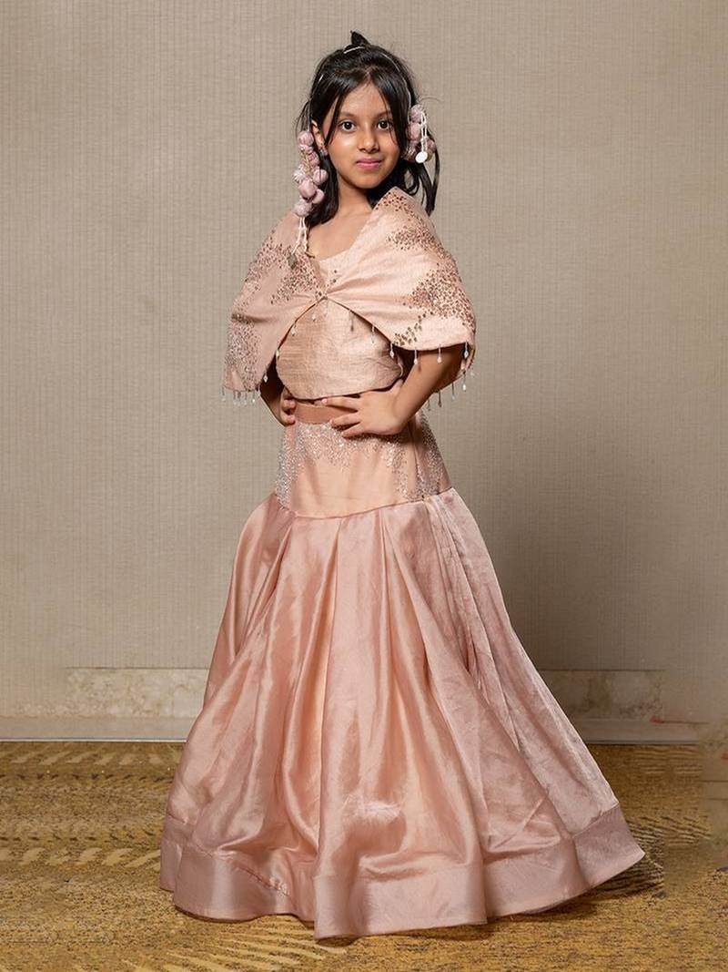 Beige Embroidered Organza Lehenga