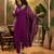 Women's purple v-neck embroidered kurta with trousers & dupatta
