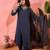 Women's navy blue v-neck embroidered kurta with trousers & dupatta