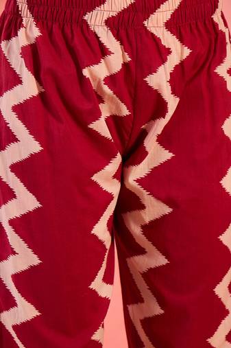 Women's maroon & beige geometric printed a-line kurta with trousers & dupatta