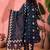 Women's navy blue & beige geometric printed a-line kurta with trousers & dupatta