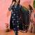 Women's navy blue & beige geometric printed a-line kurta with trousers & dupatta