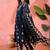 Women's navy blue & beige geometric printed a-line kurta with trousers & dupatta