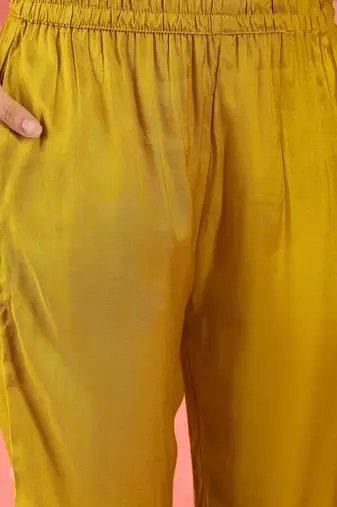 Women's yellow & pink floral printed kurta with trousers & dupatta