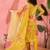 Women's yellow & pink floral printed kurta with trousers & dupatta