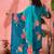 Women's teal blue & sky blue floral printed kurta with trousers & dupatta