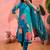 Women's teal blue & sky blue floral printed kurta with trousers & dupatta
