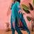 Women's teal blue & sky blue floral printed kurta with trousers & dupatta
