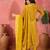 Women's mustard v-neck embroidered bandhani printed kurta with trousers & dupatta