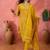 Women's mustard v-neck embroidered bandhani printed kurta with trousers & dupatta