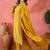 Women's mustard v-neck embroidered bandhani printed kurta with trousers & dupatta