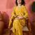 Women's mustard v-neck embroidered bandhani printed kurta with trousers & dupatta