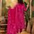 Women's magenta v-neck embroidered bandhani printed kurta with trousers & dupatta