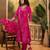 Women's magenta v-neck embroidered bandhani printed kurta with trousers & dupatta