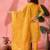 Women's mustard bandhani printed kurta with trousers & dupatta