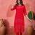 Women's red & white bandhani printed kurta with trousers & dupatta