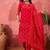 Women's red & white bandhani printed kurta with trousers & dupatta