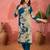 Women's teal blue & beige floral printed kurta with trousers & dupatta