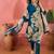 Women's teal blue & beige floral printed kurta with trousers & dupatta