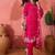 Women's pink & white geometric printed kurta with trousers & dupatta
