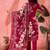 Women's dark magenta & white floral printed kurta with trousers & dupatta