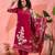 Women's dark magenta & white floral printed kurta with trousers & dupatta