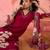 Women's dark magenta & white floral printed kurta with trousers & dupatta