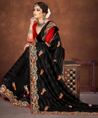 Black embroidered rimzhim patta saree with banglori silk blend blouse 2