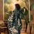 Women's teal green & beige floral printed kurta with trousers & dupatta