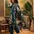 Women's teal green & beige floral printed kurta with trousers & dupatta