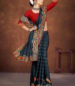 Blue color embroidered rimzhim patta saree with banglori silk blouse