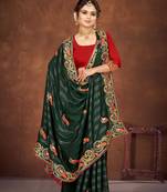 Green color embroidered rimzhim patta saree with banglori silk blouse