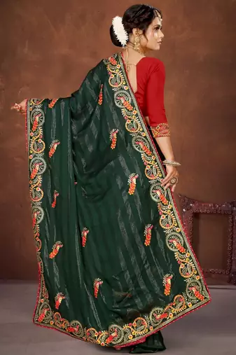 Green color embroidered rimzhim patta saree with banglori silk blend blouse